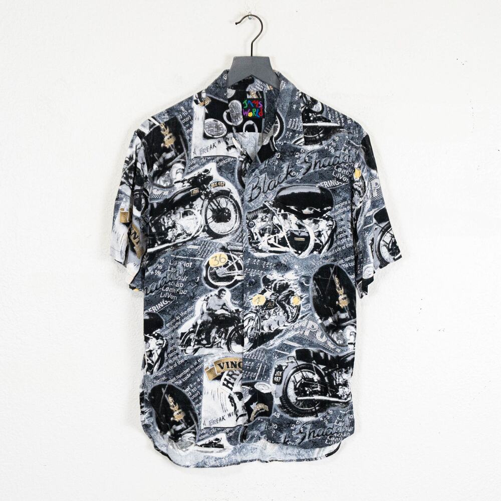 JAMS WORLD Vintage Vincent Motorcycle Aloha Hawaiian shirt Black gray